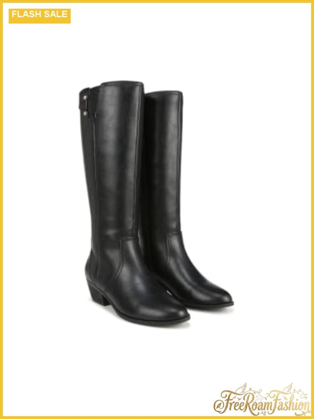 Womens Wide Calf Knee-High Riding Boots Faux Leather Block Heel